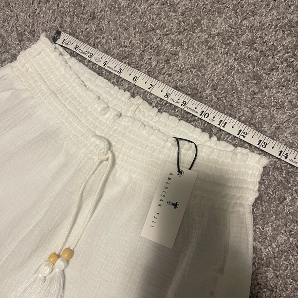 American Tall | White Gauzy Cotton Pull on Drawstring Wide Leg Pants Beachy - Picture 3 of 8